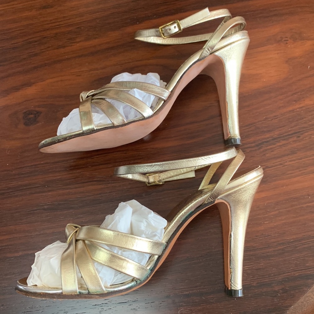 Vintage 1960s La Rose Gold Ankle Wrap Heels Size 3.5
